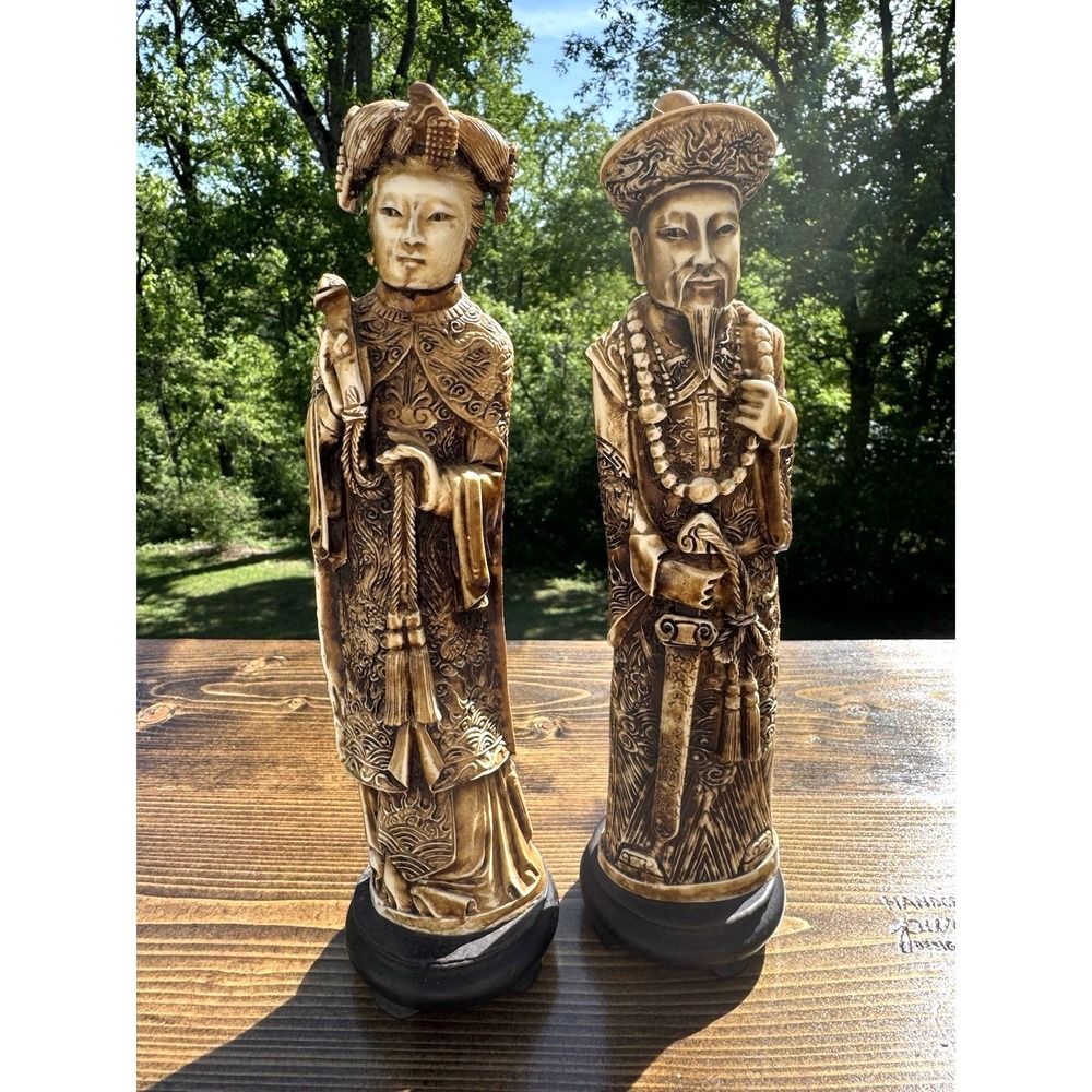 Chinese Emperor Empress Figurines Set Resin Asian Oriental Statues 10" - Picture 1 of 10